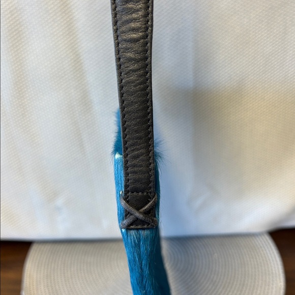 PAOLA DEL LUNGO Firenze Italian leather and teal calves hair handbag. - Picture 5 of 5
